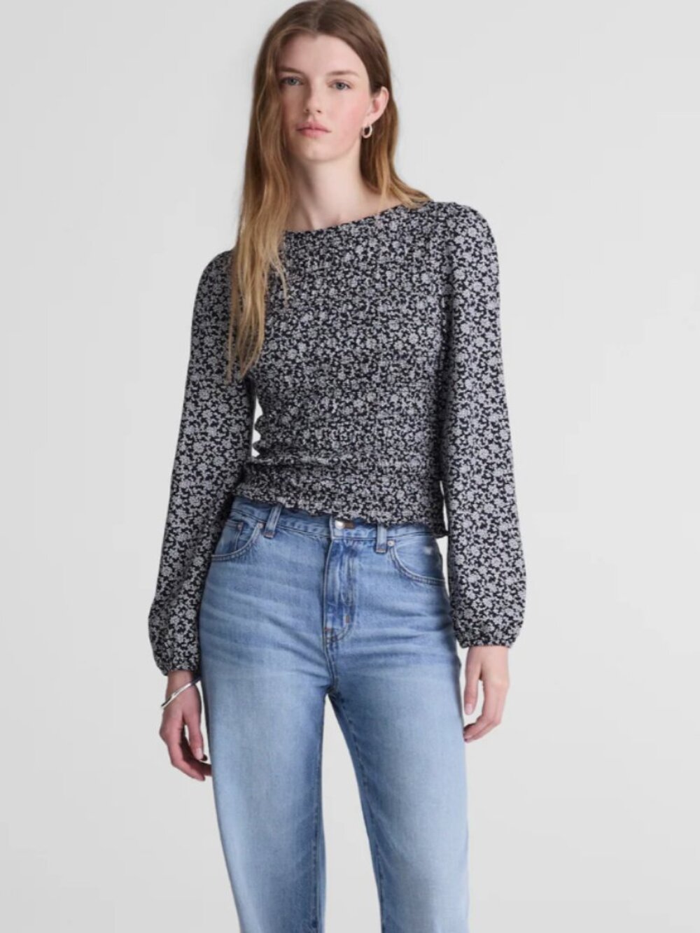 Madewell Smocked Boat Neck Top